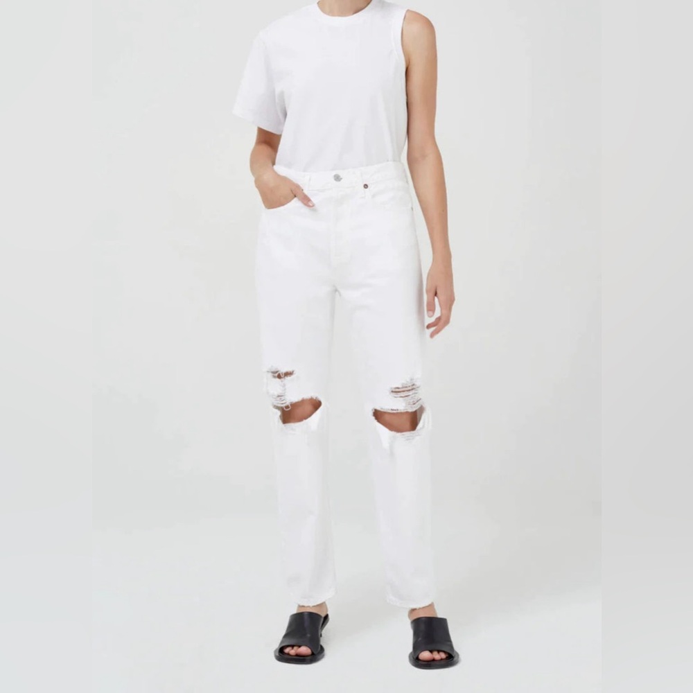 AGOLDE 90s Mid Rise Loose Ripped Fit Jeans, Vanish (white), size 28